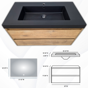 grey wall hung vanity cabinet with led mirror 24" w reserved