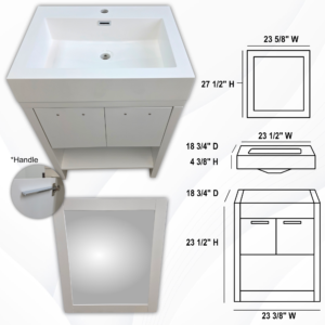 matte white vanity cabinet w/mirror 24"