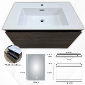 grey wall hung vanity cabinet with led mirror 24" w reserved